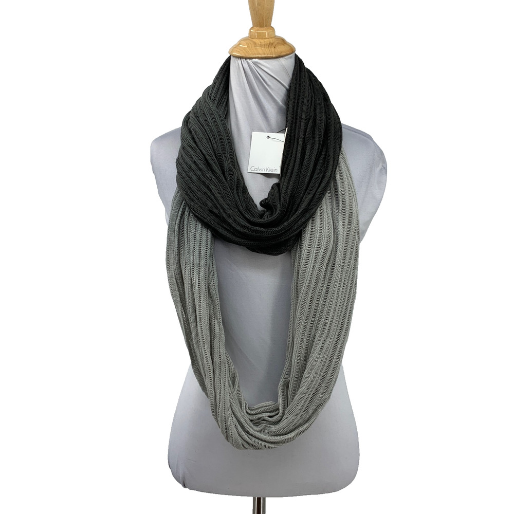 Calvin Klein Scarf Womens OS One Size Grey Infinity Two Tone Ribbed Knit Wrap
